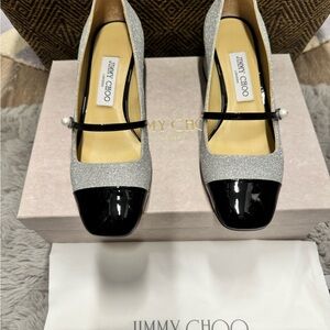 Jimmy Choo Women's Black and Silver Elisa Heels